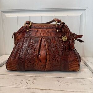 Brahmin Brown Crocodile Embossed Leather Handbag with Roses!